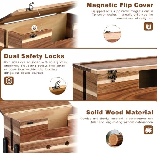 Extra Large Cable Management Box, 14.2-Inch Acacia Wood Cord Hider Box with Dual Locks and Magnetic Lid, Power Strip Cover and Cable Organizer for Desk, Floor, TV Wires and Home Office - Image 5