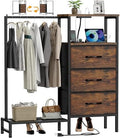 Dresser for Bedroom with Hanging Rack, 3 Drawers Closet with Charging Station, Fabric Chest of Drawers with Clothes Rack, Storage Organzier for Hallway Entryway, Brown by Unknown