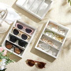 Amylove 4 Pcs Beige Sunglass Organizer Trays 4 Grids Velvet Glasses Holder Jewelry Display Organizer Eyeglasses Storage Box Drawer - Image 5