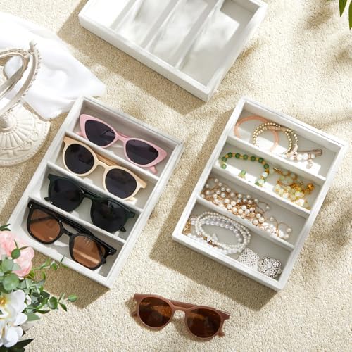 Amylove 4 Pcs Beige Sunglass Organizer Trays 4 Grids Velvet Glasses Holder Jewelry Display Organizer Eyeglasses Storage Box Drawer - Image 5