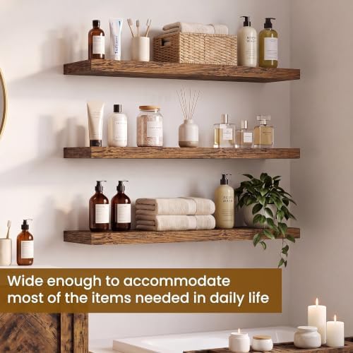 30" x 6.7" Wall Shelf, Rustic Wood Floating Shelf for Home Decor & Storage - Image 4