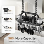 KES 48 Inch Large Hanging Pot Rack, Heavy Duty Oval Pot and Pan Hanging Rack Ceiling Mount, Pot Pan Hangers for Kitchen with 20 Hooks, Matte Black, (For 16" and 24" Joist Mount), KUR225S122-BK - Image 2