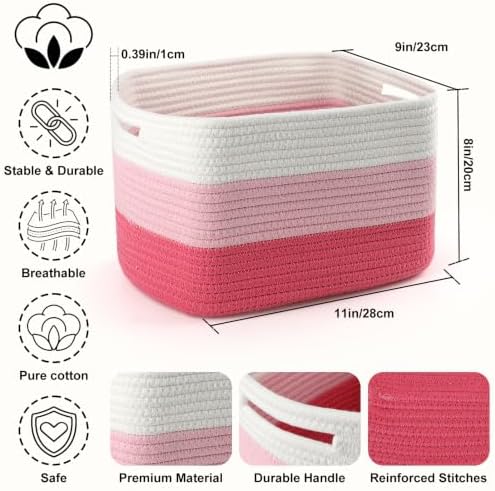 4 Pack Storage Baskets for Organizing, 11''Lx9''Wx8''H Woven Baskets for Storage Toys, Towels, Books, and Clothes, Cotton Rope Basket for Shelves with Handle - Image 2