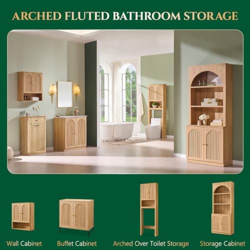 Bathroom Fluted Arched Wall Cabinet Set 2, 23.6''W Medicine Cabinet,Natural - Image 6