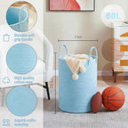 Laundry Basket,Woven Cotton Rope Laundry Hamper,60L for Decor Storage of Dirty Clothes,Toys and Blankets in Bathroom,Baby Room and Living Room - Image 6