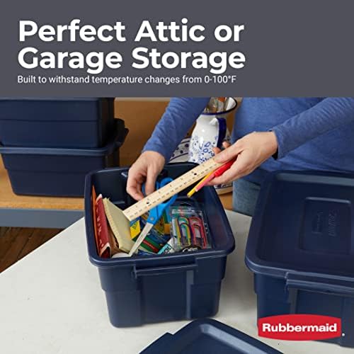 Rubbermaid Roughneck Tote 3 Gal, 6 Pack, Made in USA, Dark Indigo Metallic, Rugged Plastic Stackable Storage Bins with Lids and Handles - Image 4
