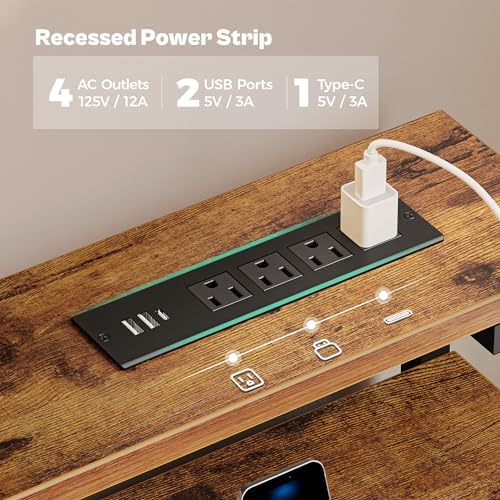 Huuger Gaming Desk with 6 Drawers, Computer Desk with LED Lights Power Outlets and Type-C, 47 Inch Office Desk with Storage, Monitor Stand, Writing Work Desk for Home Office, Rustic Brown - Image 5