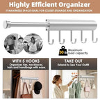 Pisman Valet Rod for Closet Pull Out 12 Inch with 5 Hooks - Silver 1 Pack - Image 2