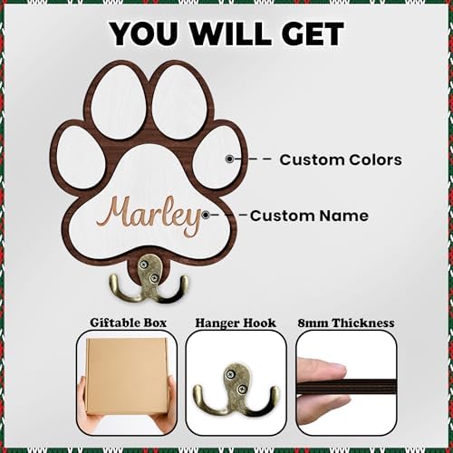 Personalized Dog Leash Holder, Custom Dog Paw Harness Wall Hanger Organizer with Name, Decorative Hooks for Leashes, Keys, Collars, Leash Rack Wall Mount for Entryway, Hallway, Gift for Pet Lovers - Image 4