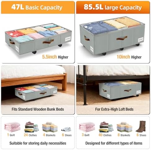Under Bed Storage with Wheels, Dorm Room Organizer for Clothes Shoes Toys - Image 5