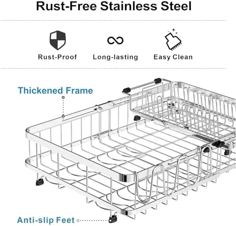 GSlife Large Capacity Dish Rack - Expandable 2-Piece Countertop Set, Silver - Image 6
