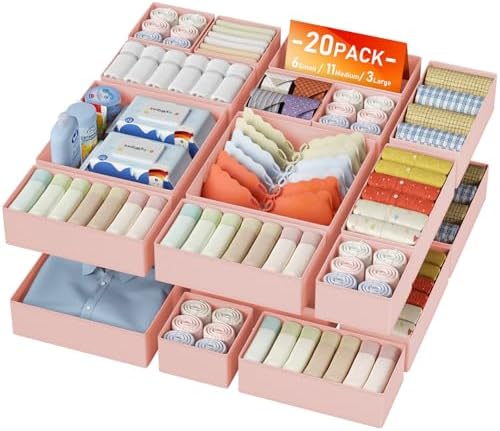 DIMJ Drawer Organizer Clothes - 20 Pack Closet Drawer Organizer Bins for Baby Clothes Storage, Fabric Dresser Organizer for Nursery Bedroom, Foldable Small Drawer Dividers for Underwear Socks by DiMJ