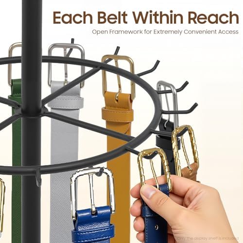 NOLANTI Modern Two-Tier Belt Display Shelf with 31 Hooks, 66.1in Height, Metal Organizer for Belts, Scarves, Shoelaces, Space-Saving Freestanding Storage Rack (Black) - Image 7