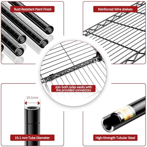 IZEUK Linked Storage Racks, DIY Adjustable Heavy Duty Metal Shelving Unit for Corner, Ideal for Kitchen, Garage, Warehouse, and Garden (Black, 15.7" D x 33.5" W x 70.5" H, 1433 lbs Capacity) - Image 4