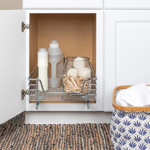 Household Essentials Glidez Chrome-Plated Steel Extended Depth 1-Tier Sliding Under Sink Cabinet Organizer, Chrome - Image 3