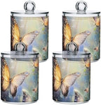 Fustylead 4 Pack Magic Butterflies and Fireflies Qtip Holder Dispensers for Cotton Swab, Ball, Round Pads, Floss, Plastic Apothecary Jar Set for Bathroom Canister Storage by Fustylead