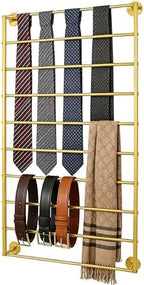 10 Tier Wall Mounted Tie Rack Scarf Display Stand Belt Pants Hangers Scarves Hijab Stand, Towel Rack Ribbon Holder,Wrapping Paper Spool Storage for Retail,Store (Gold, 10 Tier 23.6x47.2in) - Image 3
