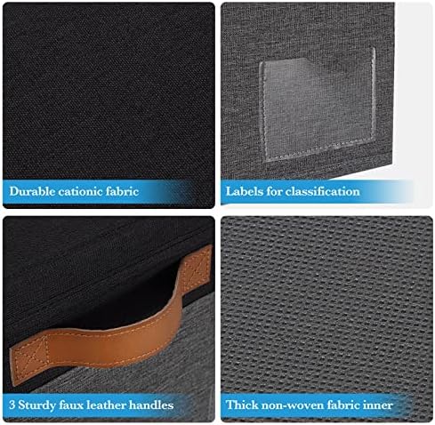 Large Storage Bins with Lids, Foldable Fabric Storage Baskets with Lids, Sturdy Storage Boxes with Labels and 3 PU Handles for Closet Home Bedroom Office (26L, 3 Packs, Grey&Black) - Image 4