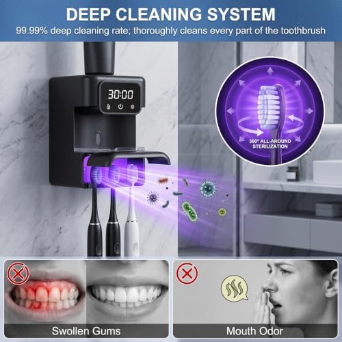 Wall-Mounted Automatic Toothpaste Dispenser, Toothbrush Cleaner with Sensor-Activated Design, Toothbrush Holder with Removable Slots & Smart Display, Toothpaste Dispenser for Kids & Adult (Black2.0) - Image 4