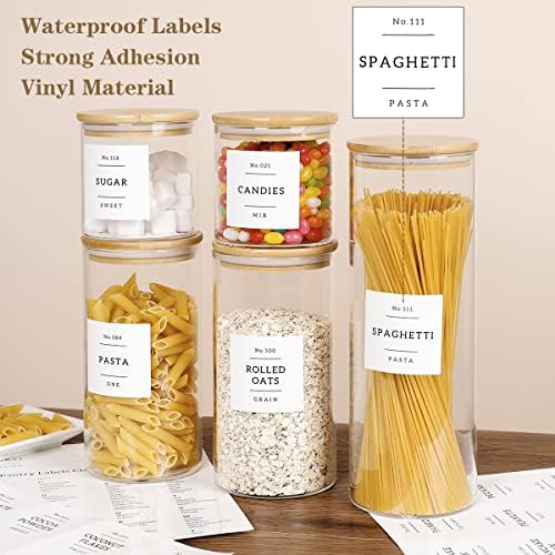 HHMJSM 5 Pcs Glass Food Storage Containers With 132 Pantry Labels Preprinted - Thicken(3mm) Jars Airtight Bamboo Lid Stackable Kitchen Canisters Set For Candy, Cookie, Rice, Sugar, Flour - Image 3