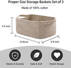 OIAHOMY 3 Pack Storage Baskets for Shelves Cotton Rope Storage Bins Brown - Image 3