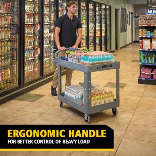 Rubbermaid Commercial Products BRUTE Heavy Duty 2-Shelf Utility/Service Cart, Medium, Lipped Shelves, Ergonomic Handle, 500 lbs. Capacity, Gray, for Warehouse/Garage/Cleaning/Maintenance/Stadiums - Image 4