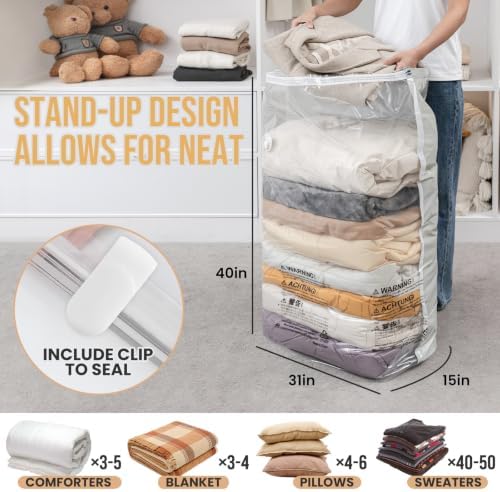 TAILI 10 Pack Vacuum Storage Bags, Jumbo Cube Space Saver Bags (31x40x15 Inch), Extra Large Vacuum Sealer Bags for Comforters Blankets Bedding Clothing, Closet Organizer, Cream - Image 2