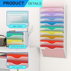 10 Pockets Hanging Wall File Organizer Mail Holder, Wall Mounted Paper Document Folder Holder, Clipboard Storage Organization Magazine Rack, White - Image 4