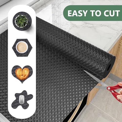 Shelf Liners, Non-Adhesive Drawer Liner, Waterproof & Oil-Proof Kitchen Cabinet Cupboard Liner Plastic EVA Material BPA Free Fridge Liner Mats Paper Protector for Shelves (Black/16in x 240in) - Image 3