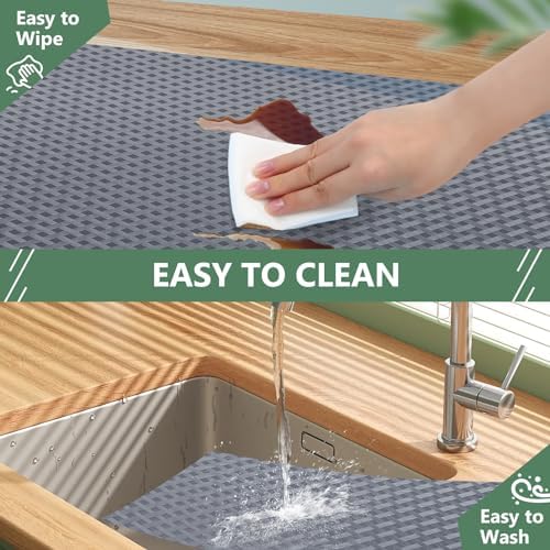 Shelf Liners, Non-Adhesive Drawer Liner, Waterproof & Oil-Proof Kitchen Cabinet Cupboard Liner Plastic EVA Material BPA Free Fridge Liner Mats Paper Protector for Shelves (Grey/16in x 240in) - Image 5