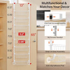 Delamu Narrow Over The Door Pantry Organizer, 8-Tier Metal Pantry Door Organization and Storage for Easy Install, Hanging Spice Rack Shelves, Door Organizer for Kitchen, 4.65"D x 13"W x 65"H, White - Image 2