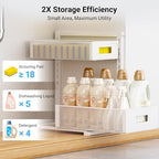 TISTAYA Pull-Out Under Kitchen Sink Organizer, Metal Functional Under Sink Organizer, Height Adjustable Under Bathroom Sink Organizer, Under Sink Storage for Kitchen Bathroom Cabinet (White) - Image 6