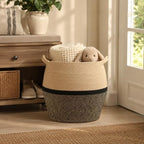 KAKAMAY Woven Baskets for Storage(17"x17"),Large Cotton Rope Woven Baby Laundry Hamper,Collapsible Laundry Basket, Blanket Basket for Organizing Living Room,Nursery,Clothes,Toy chest (Black) - Image 4
