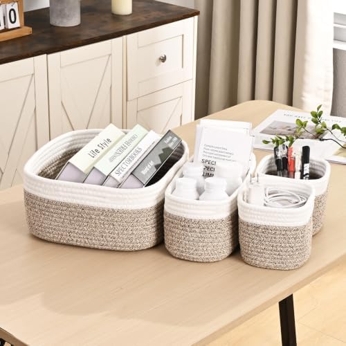 4 Pack Storage Baskets for Shelves, Cotton Rope Small Storage Bins - Image 2