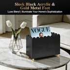 Acrylic Magazine Holder, Magazine Rack Floor,Sleek Black Stylish Organizer with Luxe Gold Metal Feet and Wave Edge Design Space Saving Storage for Books Newspapers Office Supplies,Home Office(Black) - Image 4