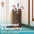 Rattan Umbrella Holder 21"H X 10"D, Handmade Wicker Umbrella Stand Indoor with Dip Tray, Sturdy Umbrella Holders for Entryway, Umbrella Bucket Fits Mudroom,Walking Canes,Home,Office (Brown) - Image 5