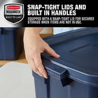 Rubbermaid Roughneck Tote 14 Gal, 6 Pack, Made in USA, Dark Indigo Metallic, Rugged Plastic Stackable Storage Bins with Lids and Handles - Image 4