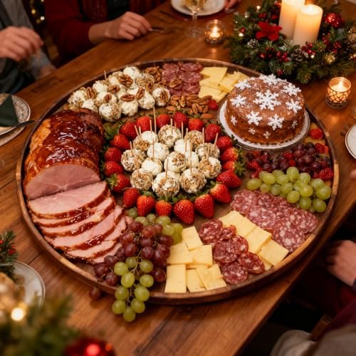 Utoplike Extra Large Acacia Serving Tray, Rotating 23.6'' Charcuterie Board - Image 3
