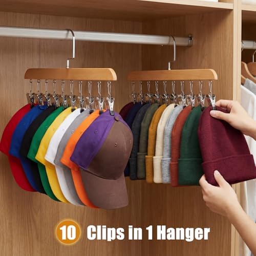 Novabright 4 Pcs Closet Organizers with 10 Clips Hat Pants Scarf Socks Hangers Wood Space Saving Rotating Hanging Hangers Clothespins with Padded Clips for Leggings Bra Tie Belt Jeans Skirt (Wood) - Image 6