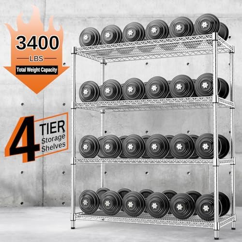IZEUK 3400 LBS Garage Shelving Wide Storage Shelves 4 Tier Metal Shelves Heavy Duty Adjustable Utility Shelf Rack Chrome 17.7" D x 47.2" W x 70.4" H - Image 4