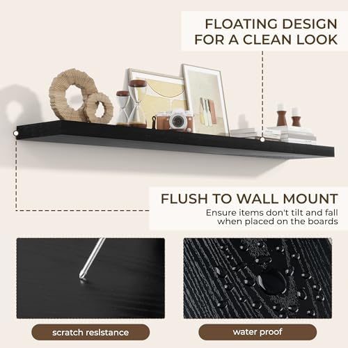RICHFOCUS 72Inch Floating Shelves for Wall 2Pack, Black, 8" Deep - Image 6
