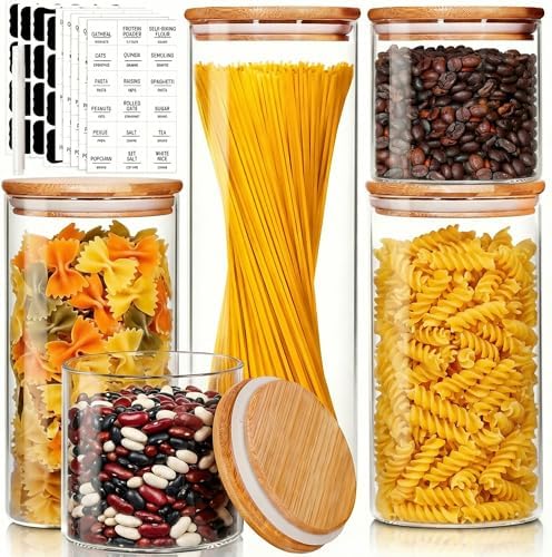 HomArtist Glass Jars with Bamboo Lids [Muti Size Set of 5], Glass Canisters with Airtight Lids, Glass Food Storage Containers for Pasta, Oats, Coffee, Flour, Sugar, Rice, Best for Kitchen & Pantry by HomArtist