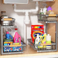 Liuoud Under Sink Organizer 2 Pack, 2 Tier Slide Out Large Capacity Height Adjustable Under Sink Organizers and Storage for Kitchen Bathroom Cabinet, Grey by Liuoud