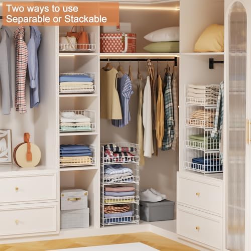 Hongtamoya 4-Tier Sliding Closet Organizers and Storage Shelves, Stackable Closet Shelf Organizer Basket Bins, Drawer Shelf Storage Container for Wardrobe Cupboard Kitchen Bathroom Office, White - Image 2