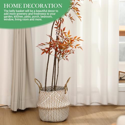 Qunclay 4 Pack Woven Seagrass Baskets Belly Basket Folding Boho Plant Pot with Handles Round Decorative Wicker Large Indoor Planter for Home Outdoor Tree Planters Decor(Natural, White) - Image 5