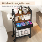 Snughome Freestanding Toilet Paper Holder with Storage Drawer, 4-Tier Rolling Toilet Paper Holder Stand with Wheels, Shelf & Basket, Bathroom Magazine Rack for Phone & Extra Rolls (Rustic Brown) - Image 4