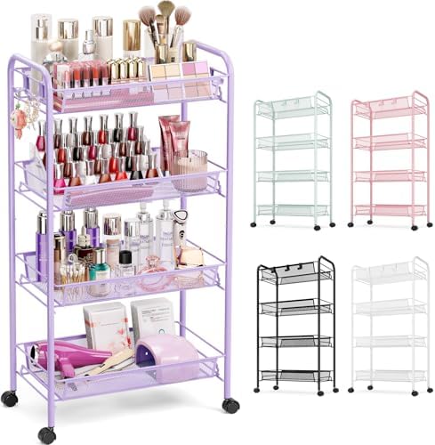 TOOLF 4 Tier Rolling Cart, Metal Utility Storage Cart with Wheels, Purple by TOOLF