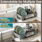 Large Expandable Dish Drying Rack, Dish Racks for Kitchen Counter, Space Saving & Rust Resistant Dish Drainer with Removable Drainboard & Utensil Holder, Adjustable Length 16.4 to 24.4 Inches - Image 5