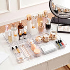 60 Pcs Makeup Drawer Organizer Set, 4 Sizes Versatile Bathroom and Vanity Drawer Organizer for Makeup, Non-Slip Desk Organizer Trays for Bedroom, Office, Fits Jewelry and Office Supplies - Image 3
