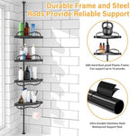 Black Corner Shower Caddy Tension Pole - Heavy Duty Rustproof Stainless Steel Shower Organizer with 4 Adjustable Shelves, No-Drill Free Standing for Bathroom, Bathtub, RV,54" to 114" Tall - Image 3
